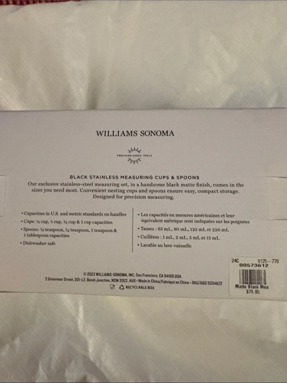 Williams Sonoma Black Stainless Measuring Cups & Spoons Set- Nwt